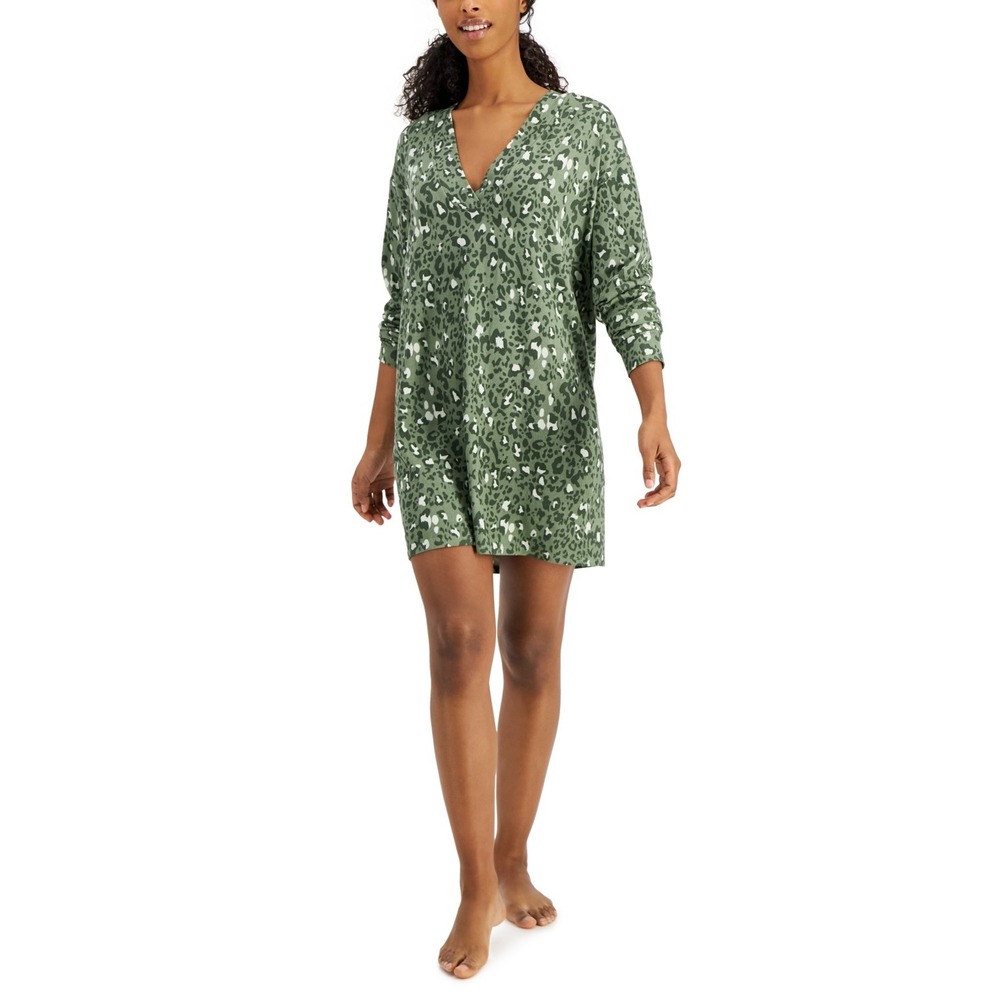 Jenni Women's Printed Long-Sleeve Sleep Shirt - Green - Size Medium